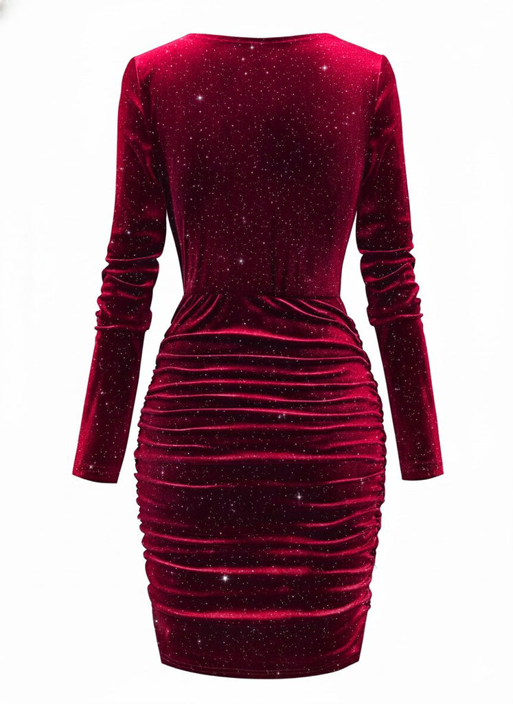 Abito in velluto a maniche lunghe con collo a cappuccio anni '60