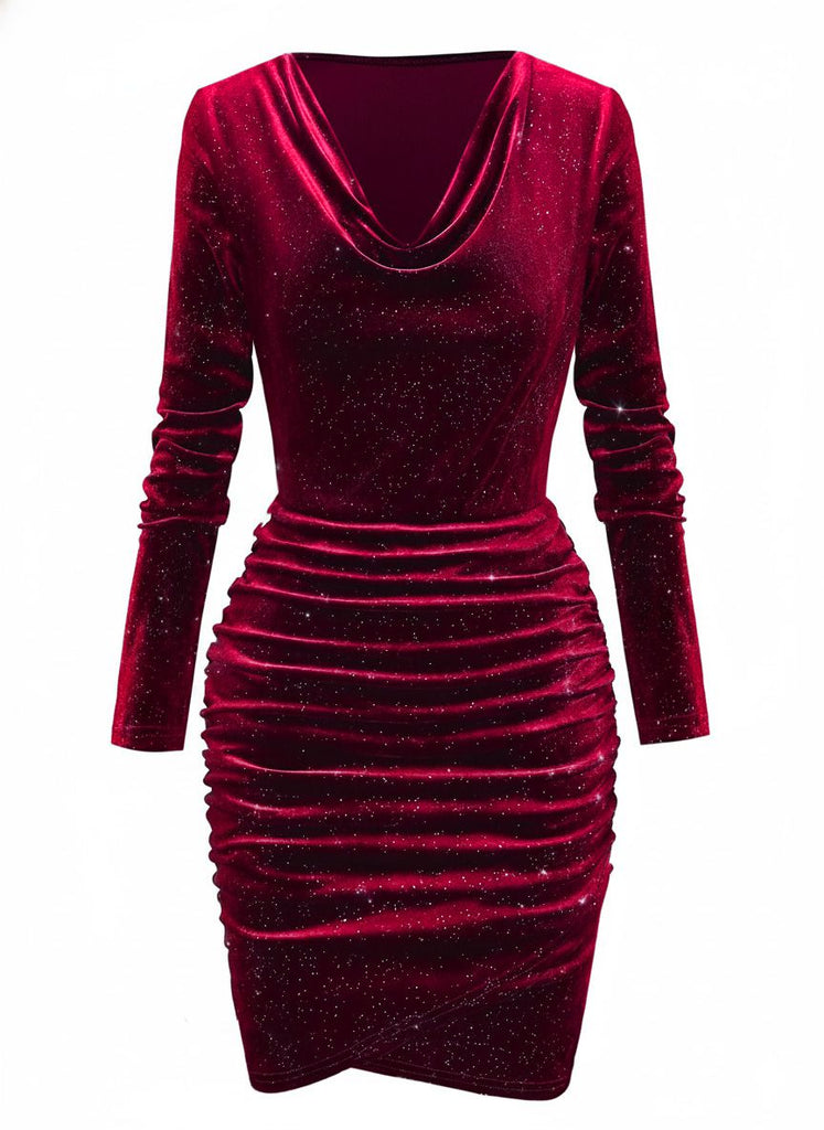 Abito in velluto a maniche lunghe con collo a cappuccio anni '60