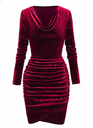 Abito in velluto a maniche lunghe con collo a cappuccio anni '60