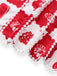 Red and white floral fabric with lace trim on a white background