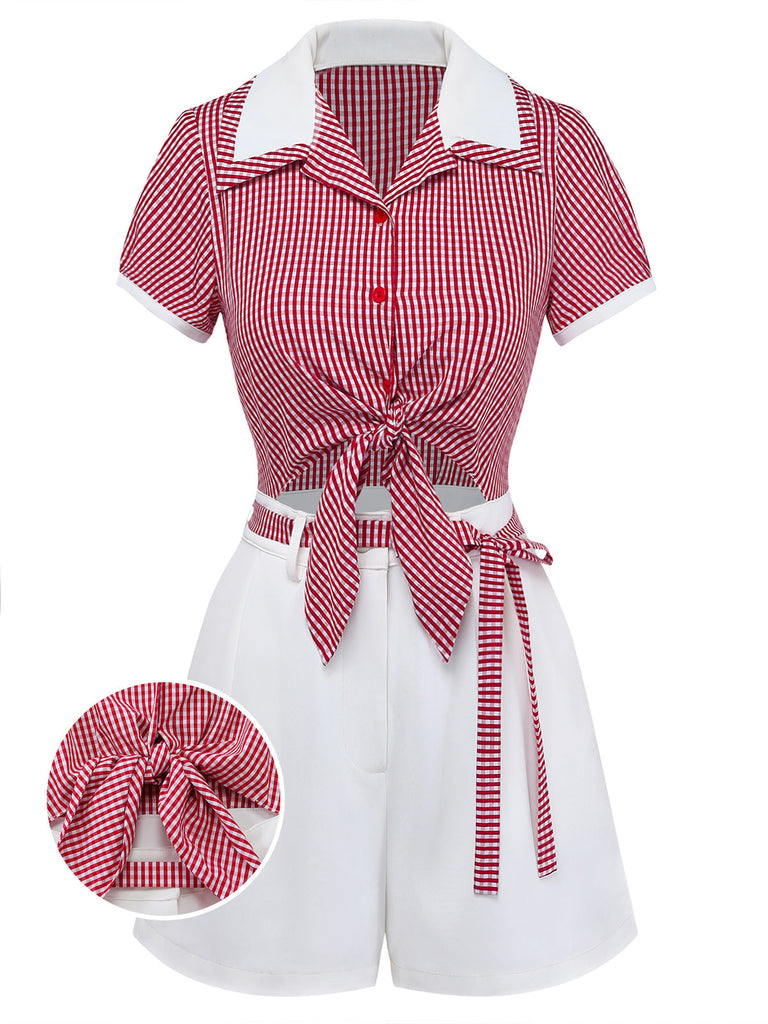 [Pre-Vendita] Tuta Corta Rossa a Quadri Finto 2PCS con Cintura Anni '50