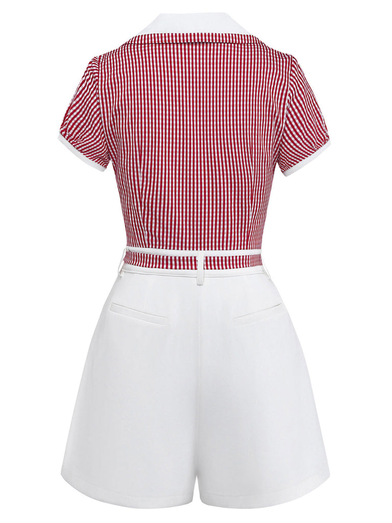 [Pre-Vendita] Tuta Corta Rossa a Quadri Finto 2PCS con Cintura Anni '50 4