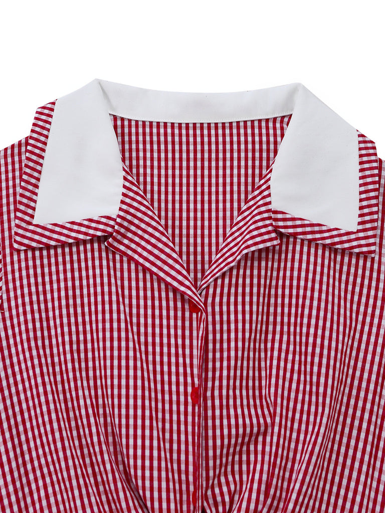 [Pre-Vendita] Tuta Corta Rossa a Quadri Finto 2PCS con Cintura Anni '50 5