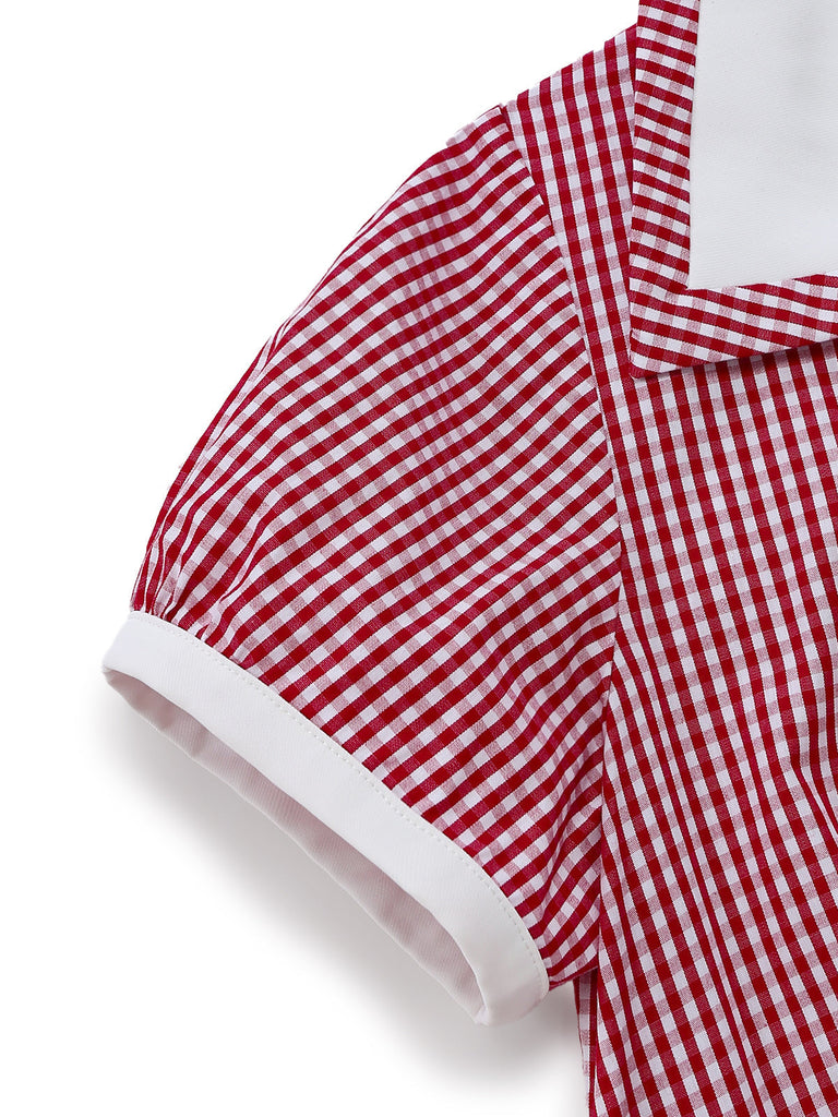 [Pre-Vendita] Tuta Corta Rossa a Quadri Finto 2PCS con Cintura Anni '50 6