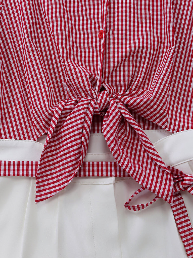 [Pre-Vendita] Tuta Corta Rossa a Quadri Finto 2PCS con Cintura Anni '50 7