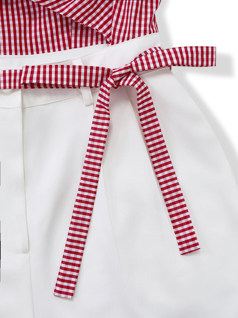 [Pre-Vendita] Tuta Corta Rossa a Quadri Finto 2PCS con Cintura Anni '50 8