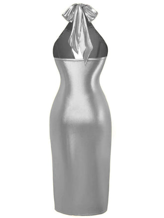 Abito aderente con scollo all'americana metallizzato anni '60