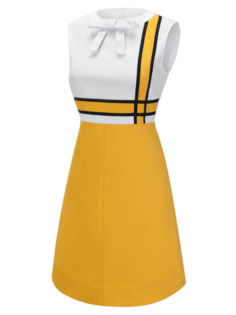Abito patchwork fiocco bianco giallo anni '60