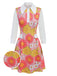 Abito patchwork fioreale a risvolto arancione anni '60