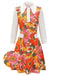 Abito patchwork fioreale a risvolto arancione anni '60