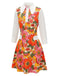 Abito patchwork fioreale a risvolto arancione anni '60