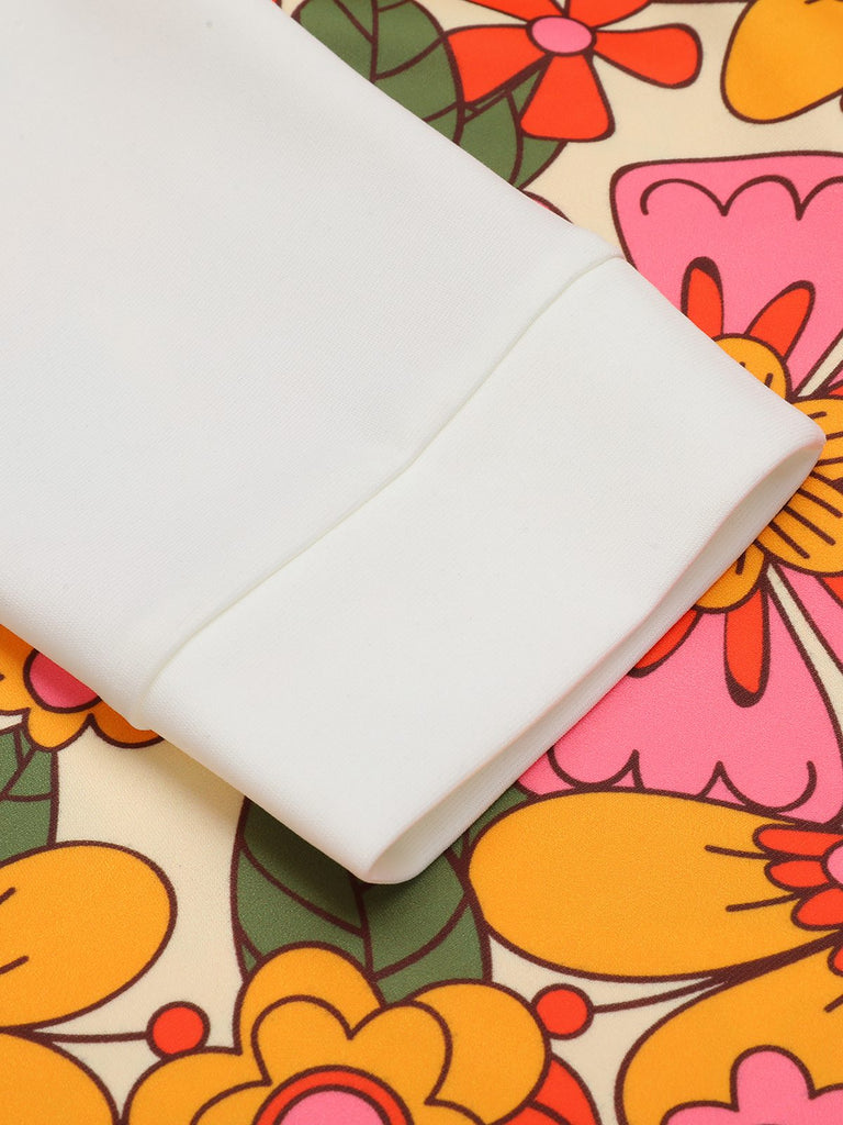 Abito patchwork fioreale a risvolto arancione anni '60