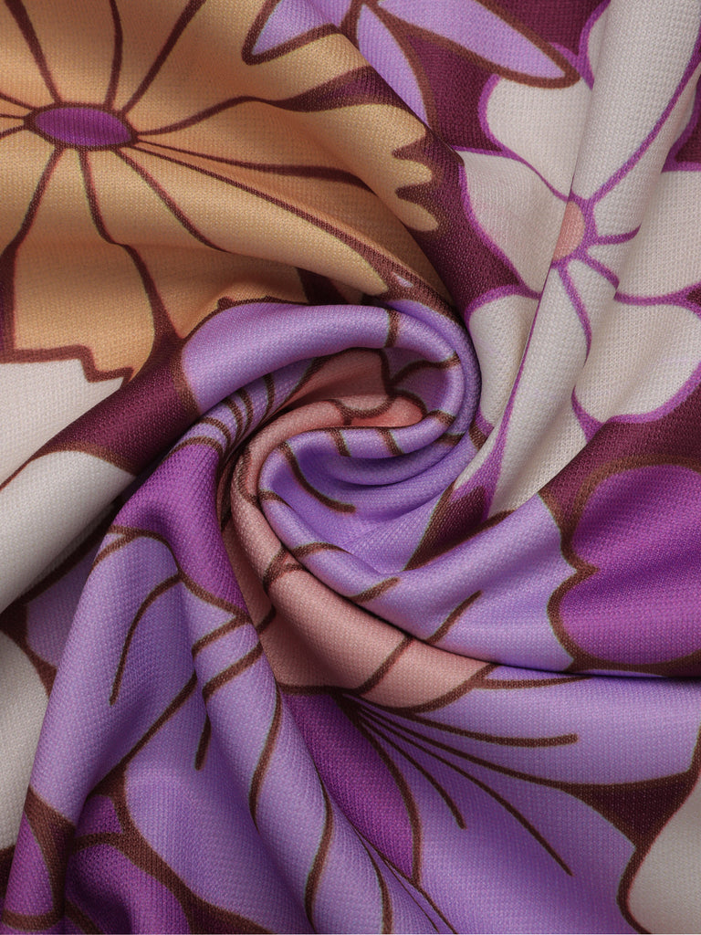 Abito patchwork fioreale a risvolto arancione anni '60