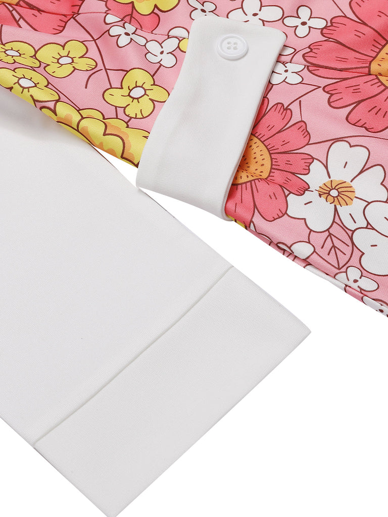 Abito patchwork fioreale a risvolto arancione anni '60