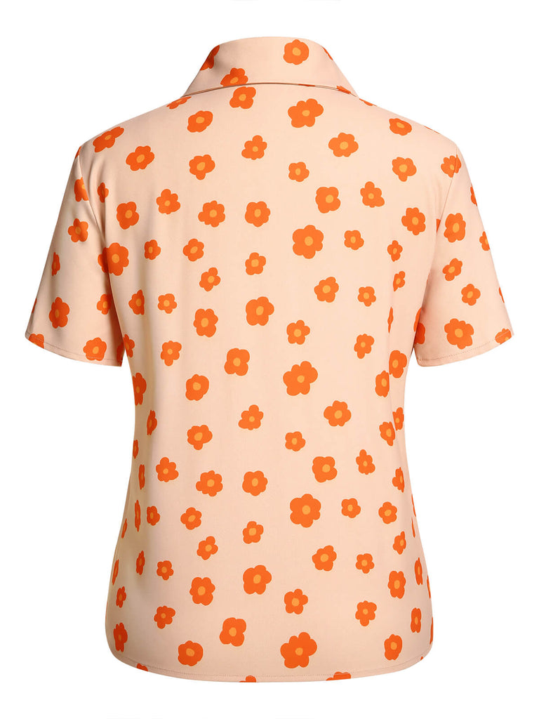 Camicia floreale a maniche corte arancione anni '60