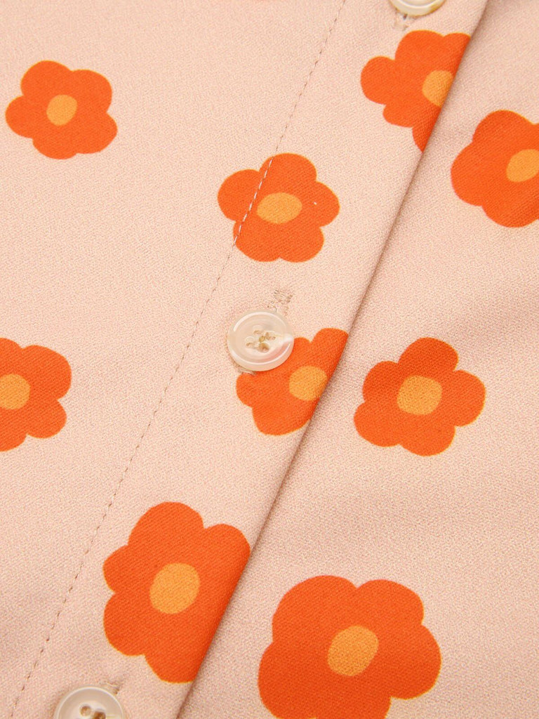 Camicia floreale a maniche corte arancione anni '60