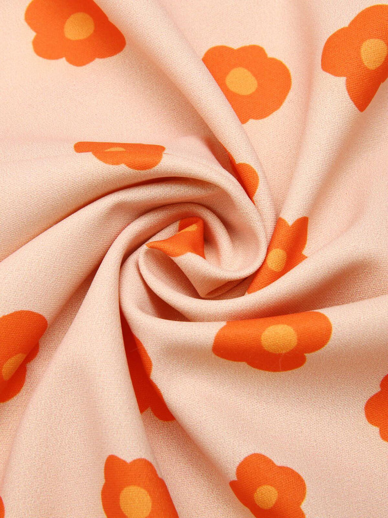 Camicia floreale a maniche corte arancione anni '60
