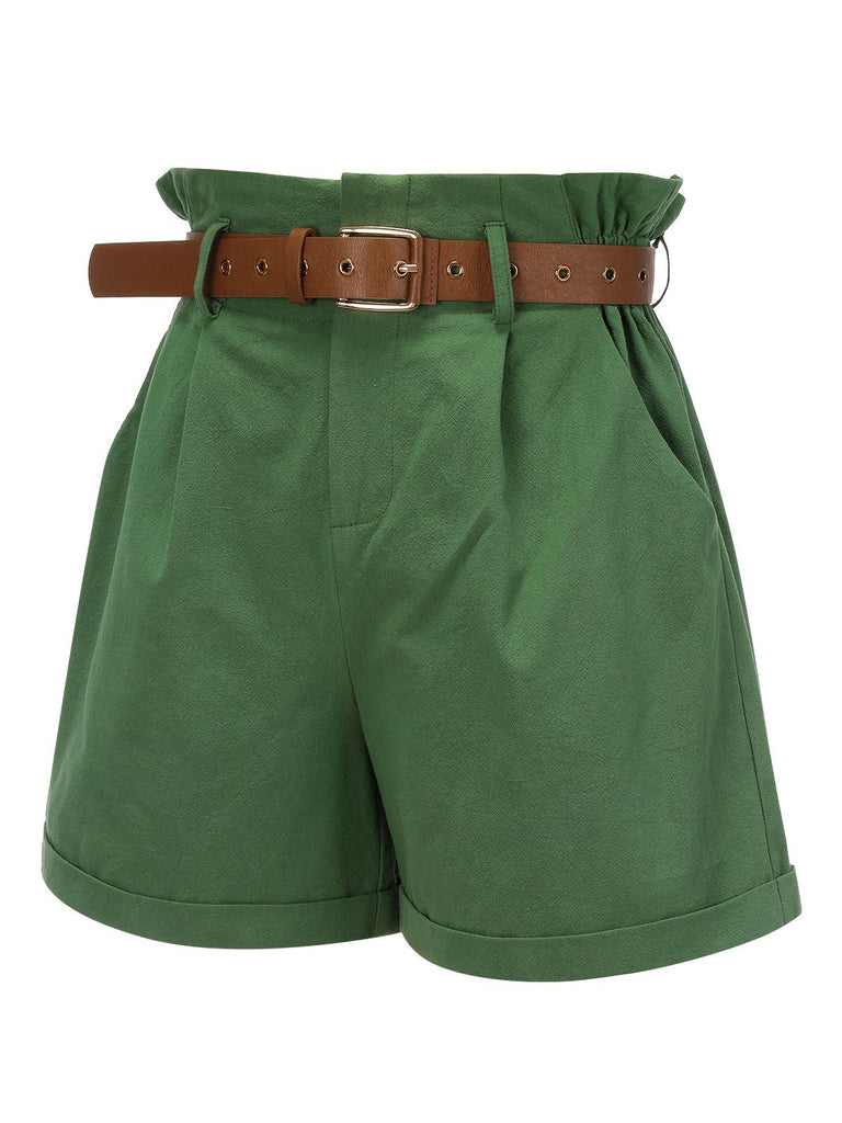 Pantaloncini con cintura tinta unita verde scuro anni '60