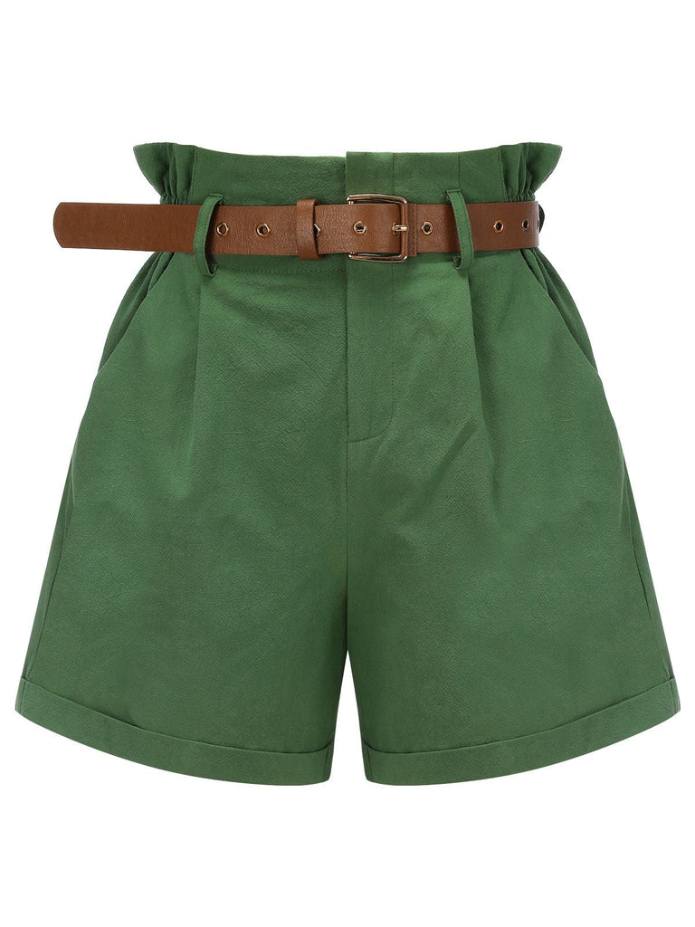 Pantaloncini con cintura tinta unita verde scuro anni '60