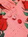 Abito con rose bretelle a vita alta rosa anni '50