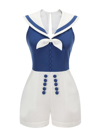 Tuta corta scollo all'americana e patchwork blu navy anni '50