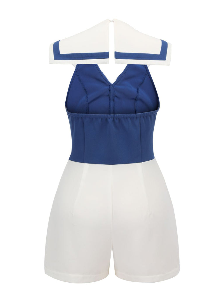 Tuta corta scollo all'americana e patchwork blu navy anni '50