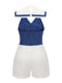 Tuta corta scollo all'americana e patchwork blu navy anni '50