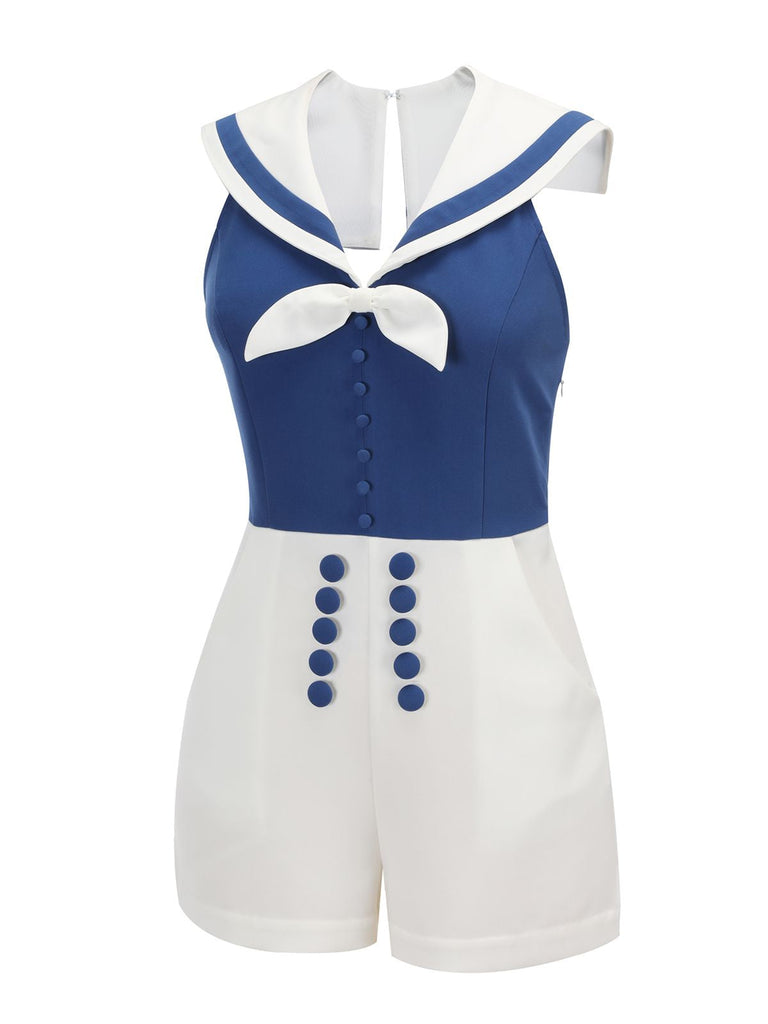 Tuta corta scollo all'americana e patchwork blu navy anni '50