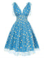 Abito a ruota margherita in rete blu anni '50