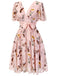 Abito floreale rosa fiocco scollo a V anni '50
