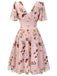 Abito floreale rosa fiocco scollo a V anni '50