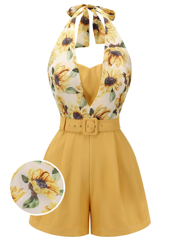 Tuta corta giallo girasoli Halter anni '50