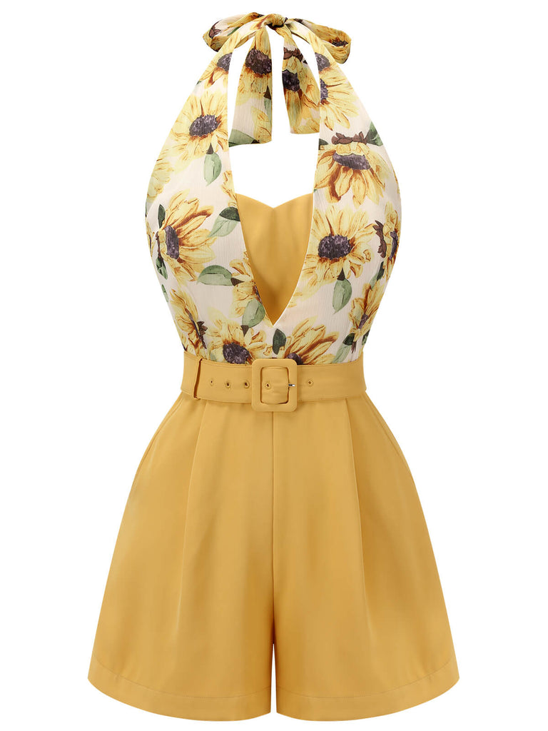 Tuta corta giallo girasoli Halter anni '50