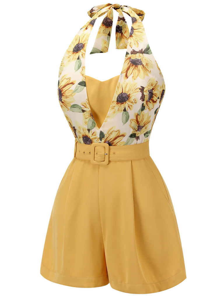 Tuta corta giallo girasoli Halter anni '50