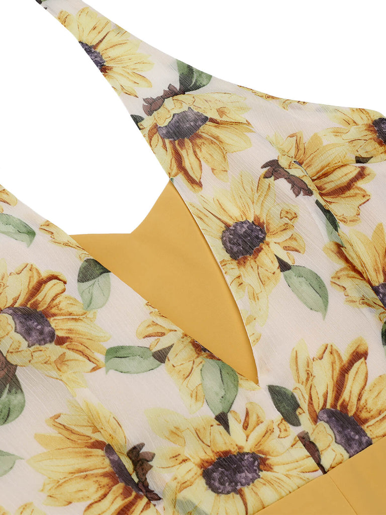 Tuta corta giallo girasoli Halter anni '50