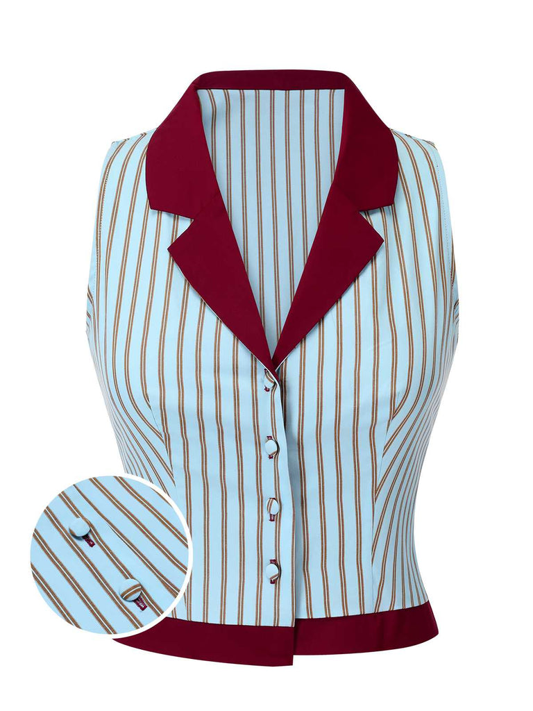 Camicetta a righe senza maniche con patchwork blu anni '50