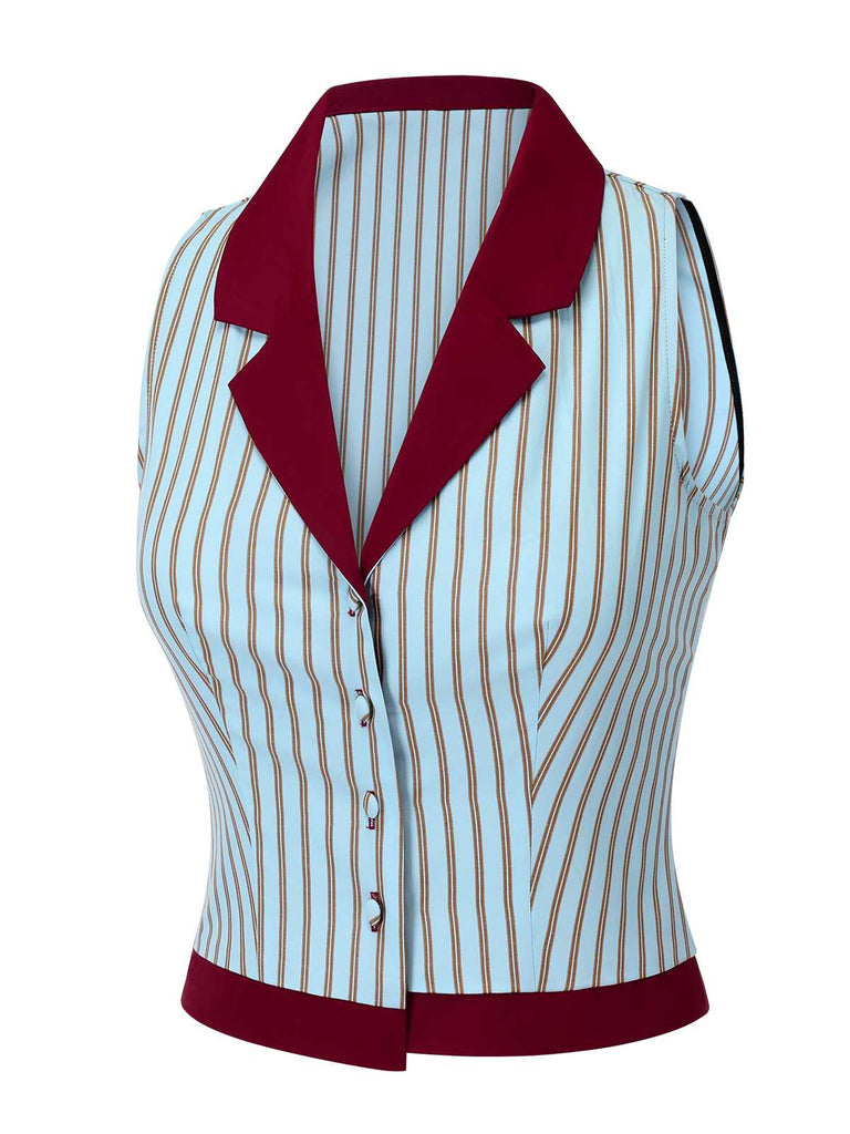 Camicetta a righe senza maniche con patchwork blu anni '50