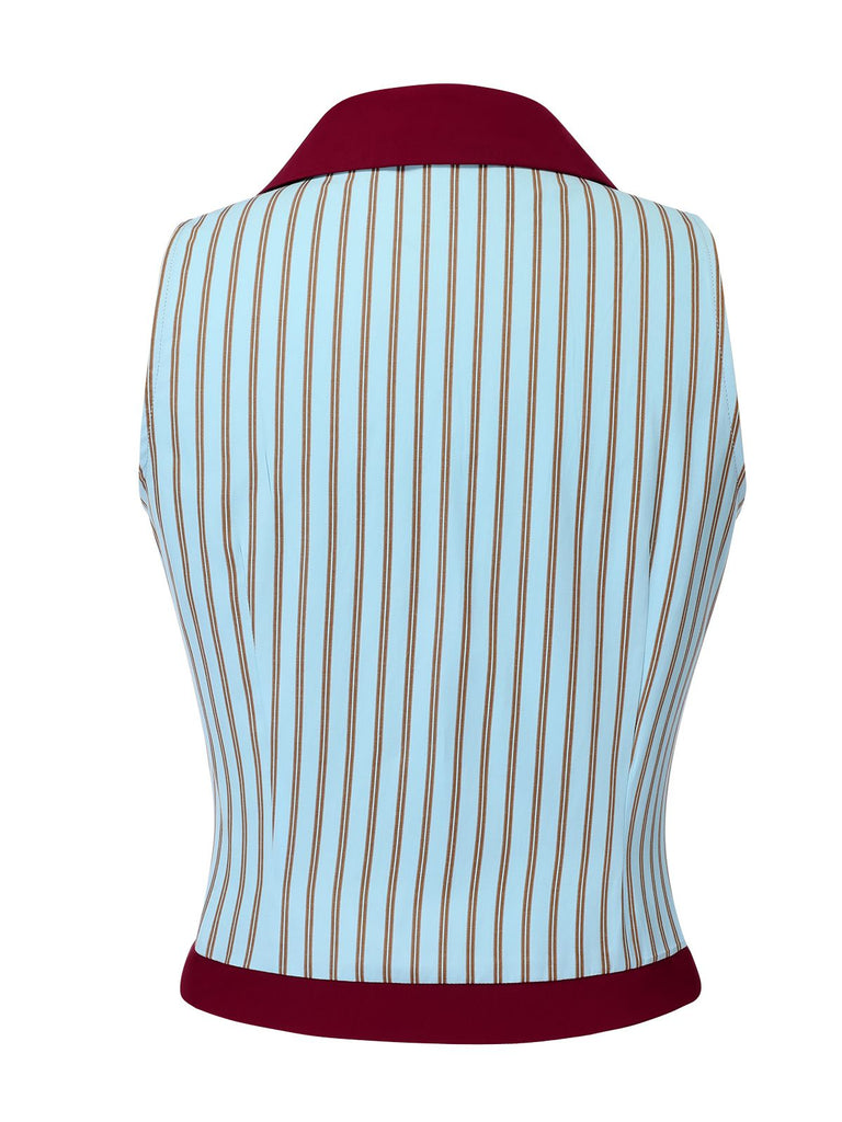 Camicetta a righe senza maniche con patchwork blu anni '50