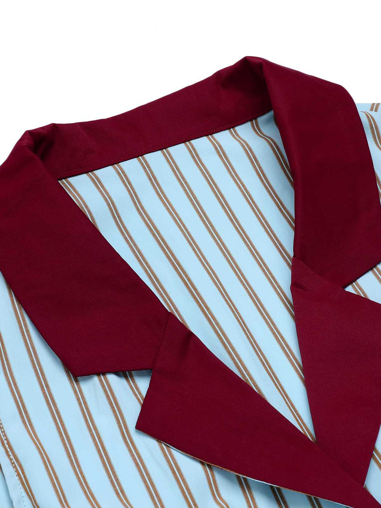 Camicetta a righe senza maniche con patchwork blu anni '50