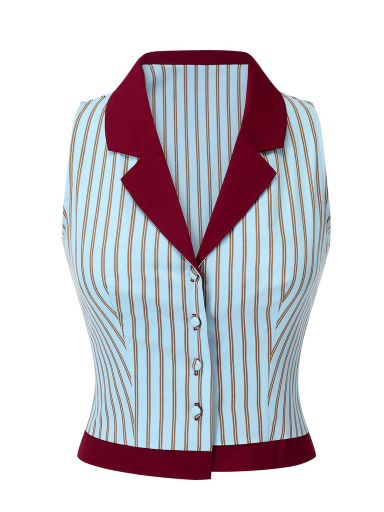Camicetta a righe senza maniche con patchwork blu anni '50