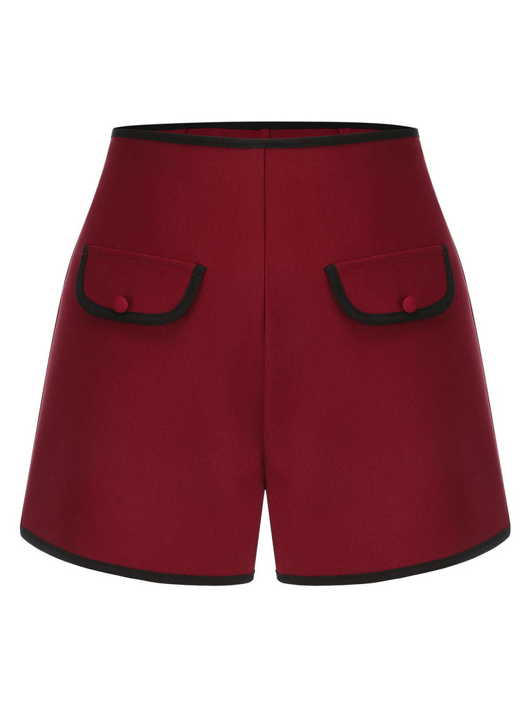 Pantaloncini a tinta unita con elastico in vita rosso anni '50