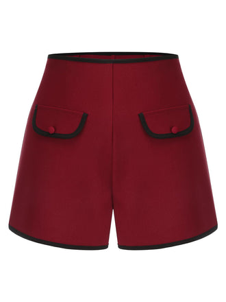 Pantaloncini a tinta unita con elastico in vita rosso anni '50