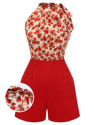 Tuta corta patchwork in pizzo Crimson Rose anni '50