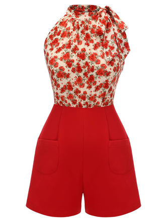 Tuta corta patchwork in pizzo Crimson Rose anni '50