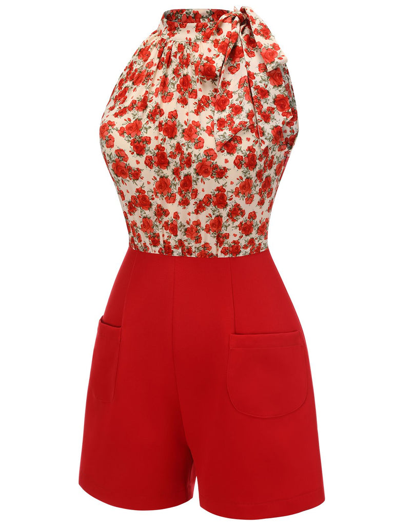 Tuta corta patchwork in pizzo Crimson Rose anni '50