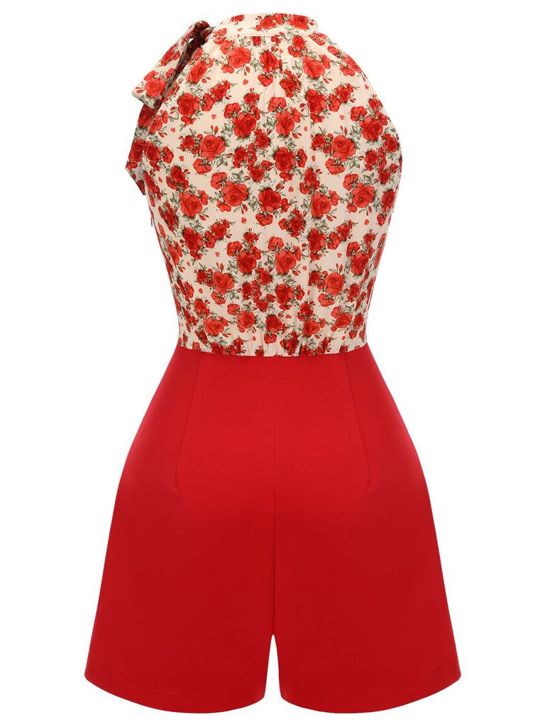 Tuta corta patchwork in pizzo Crimson Rose anni '50
