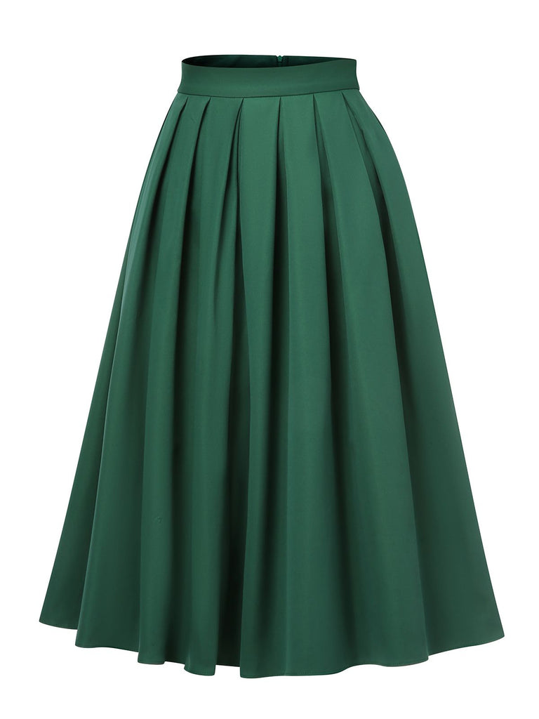 Gonna plissettate tinta unita verde anni '50