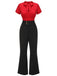 2PCS Camicetta rossa annodata e pantaloni nero anni '40