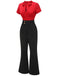 2PCS Camicetta rossa annodata e pantaloni nero anni '40