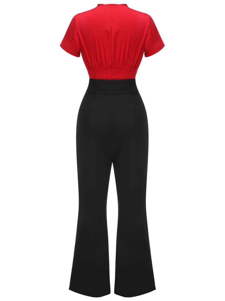2PCS Camicetta rossa annodata e pantaloni nero anni '40